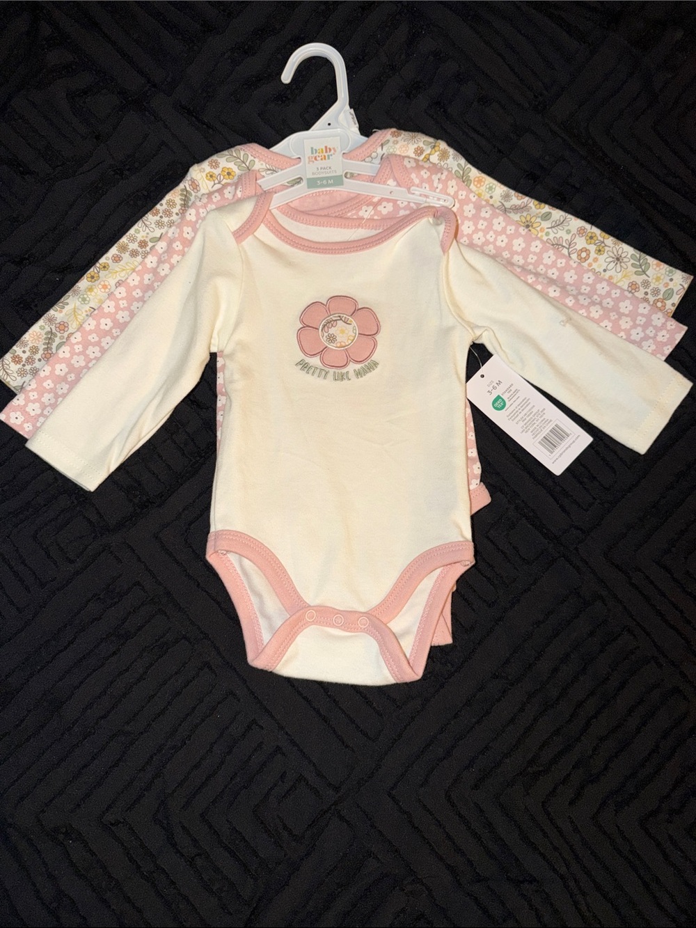 Baby Gear Cream and Pink Floral Long-Sleeve One-Piece Bodysuit Set